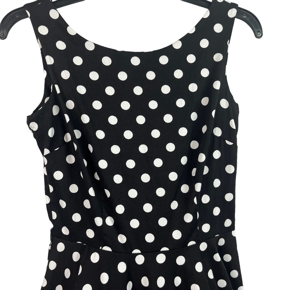 Queen of Holloway Womens Fit & Flare Dress Black White Polka Dot Medium - Picture 2 of 8
